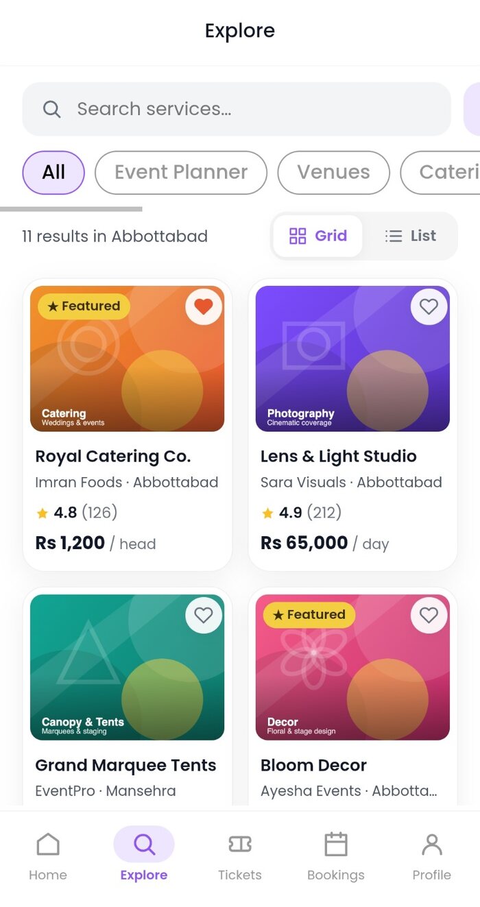 Explore event services in Planifya